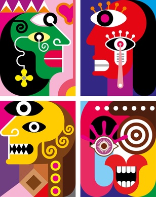 Four Faces - abstract vector illustration
